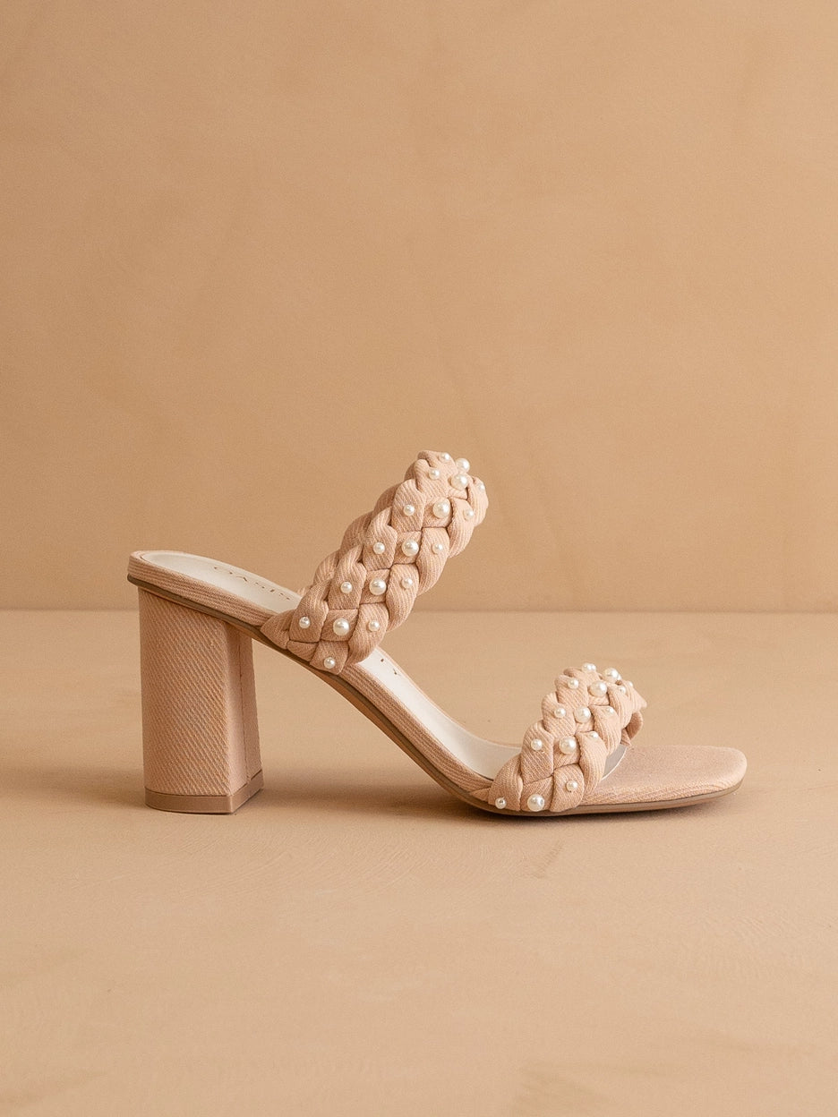 The Parisa | Apricot Braided Pearl Heeled Sandals