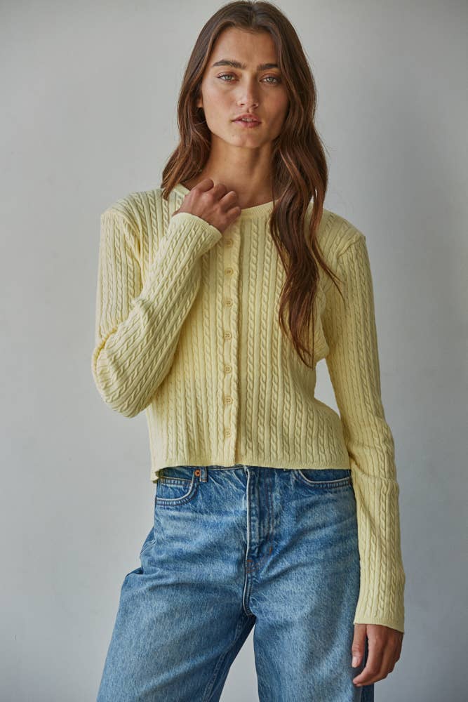 Rianna Cable Sweater Cotton Button Down Cardigan Top