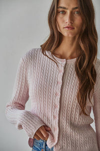Rianna Cable Sweater Cotton Button Down Cardigan Top
