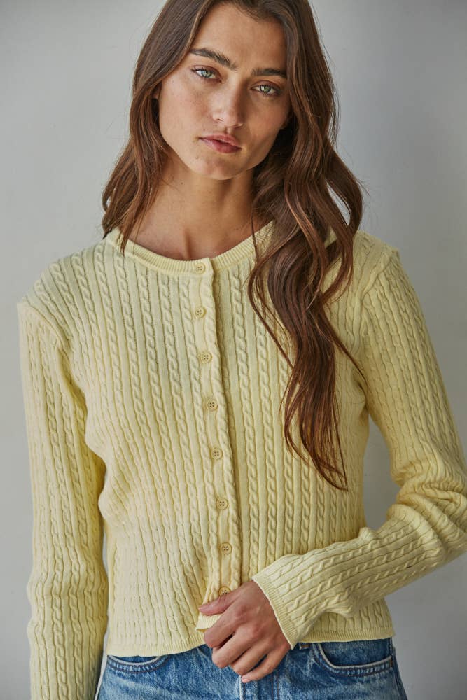 Rianna Cable Sweater Cotton Button Down Cardigan Top