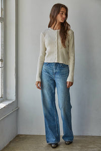 Rianna Cable Sweater Cotton Button Down Cardigan Top