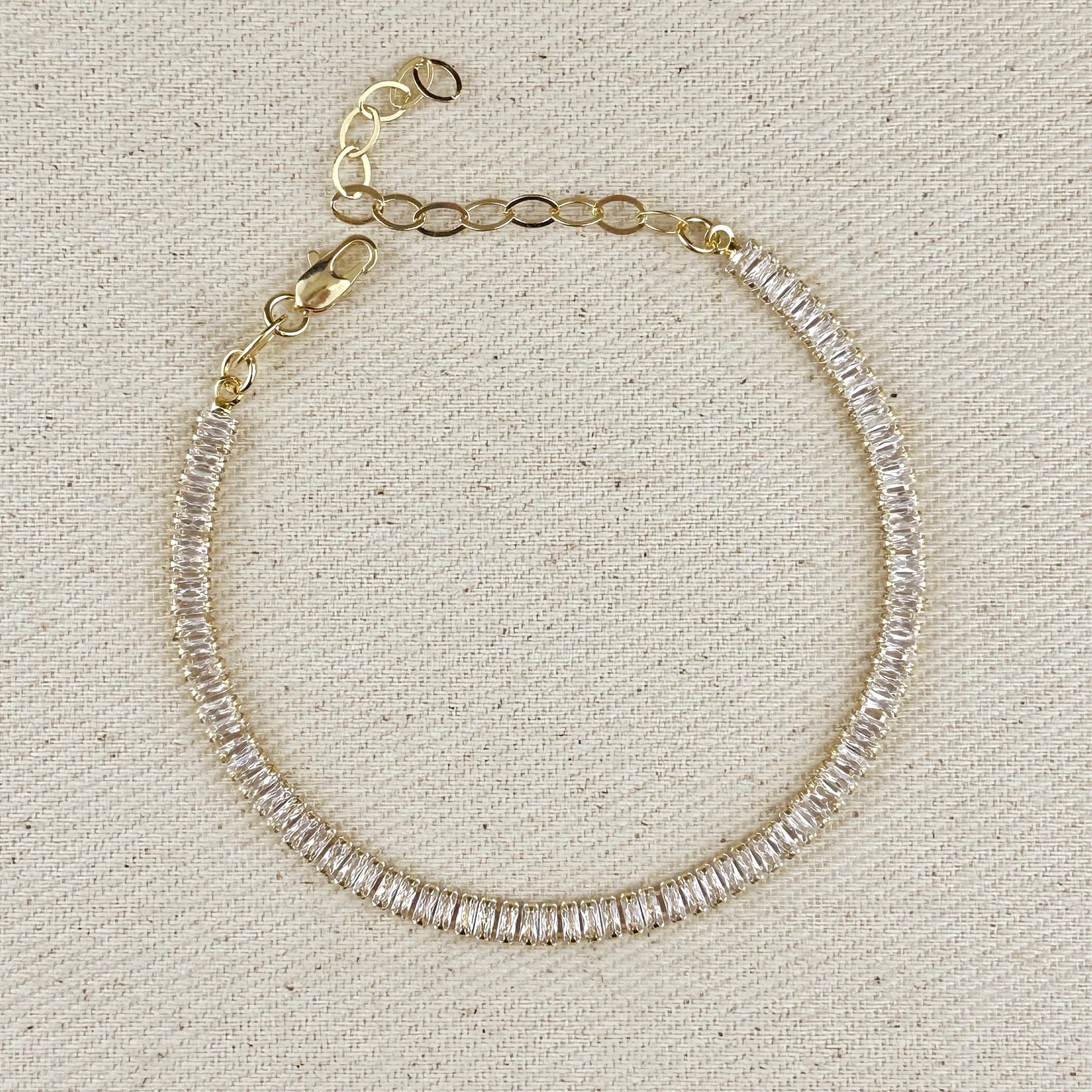 18k Gold Filled 3mm Baguette Cut Tennis Bracelet