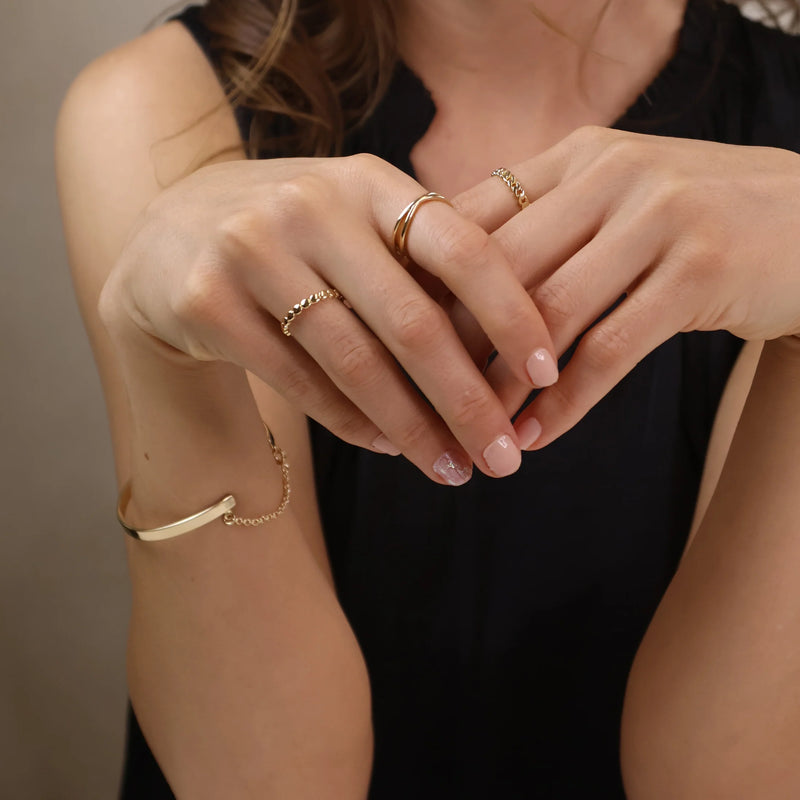 18k Gold Filled Flat Beaded Band Ring