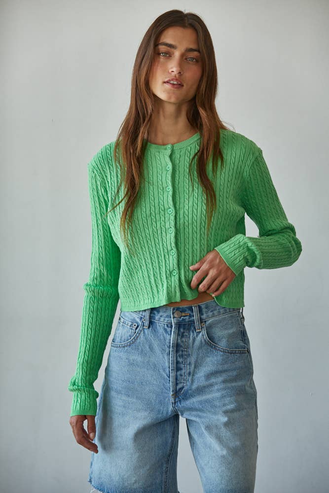 Rianna Cable Sweater Cotton Button Down Cardigan Top
