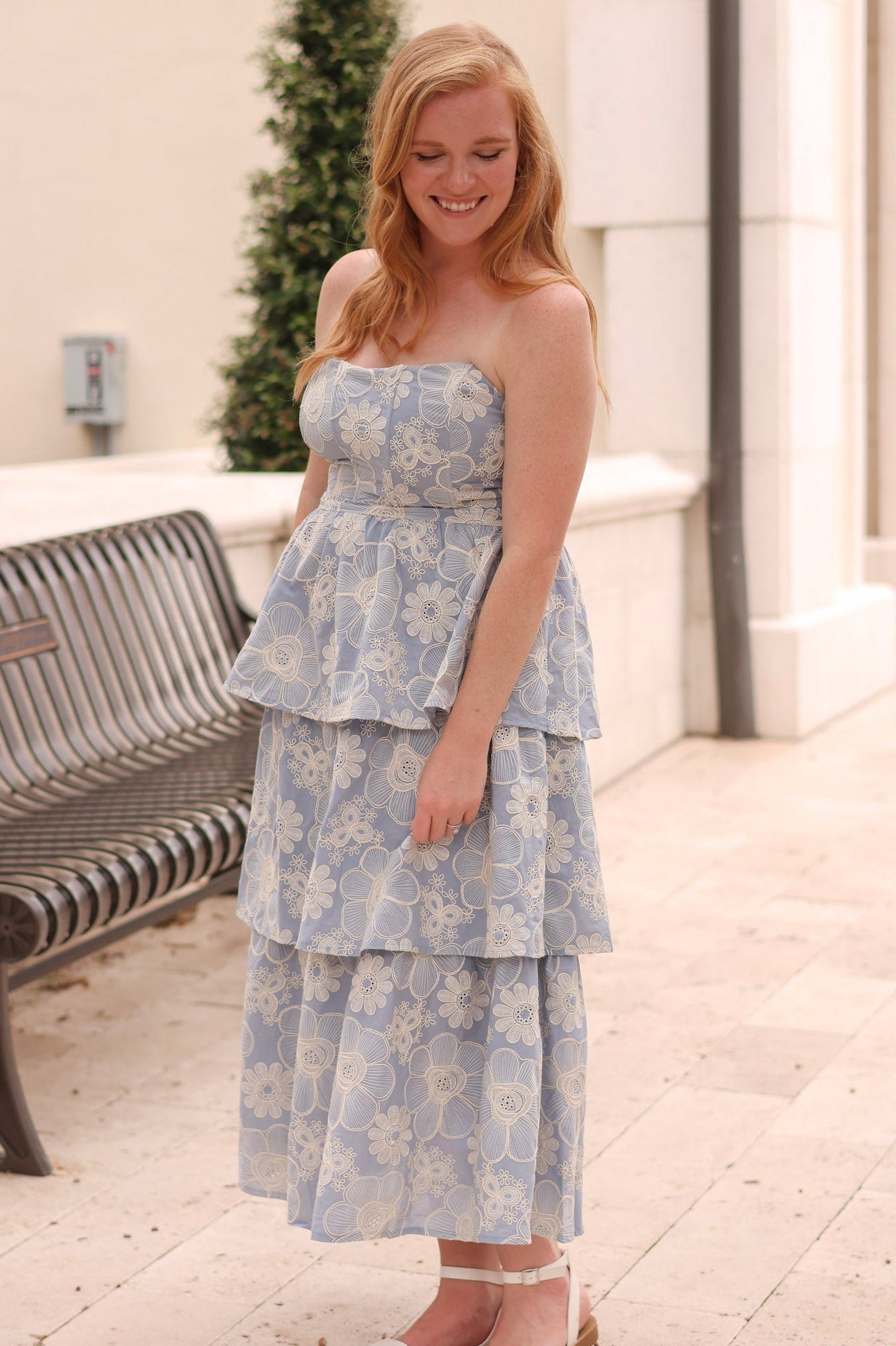 open lace back dress Kennedy Rae Cotton Party Midi Dress L / Blue