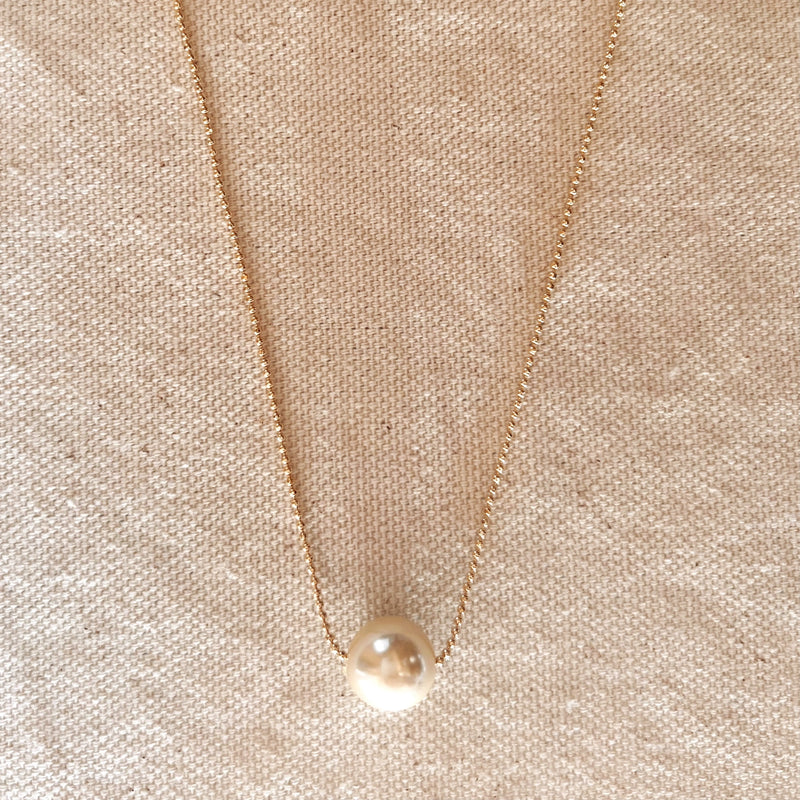 18k Gold Filled Solitaire Pearl Necklace -
