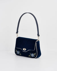 Rose Embroidered Blue Clutch