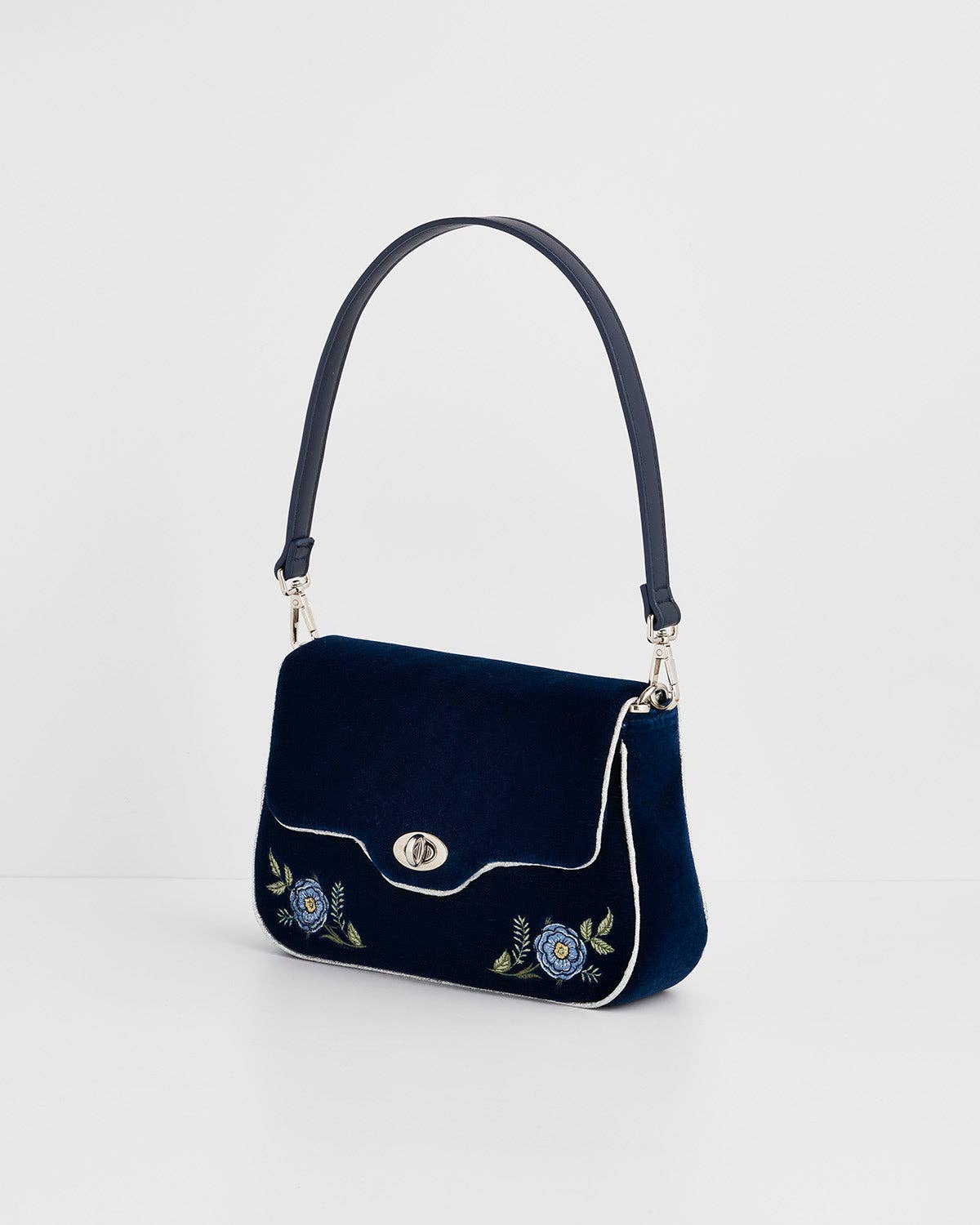 Rose Embroidered Blue Clutch