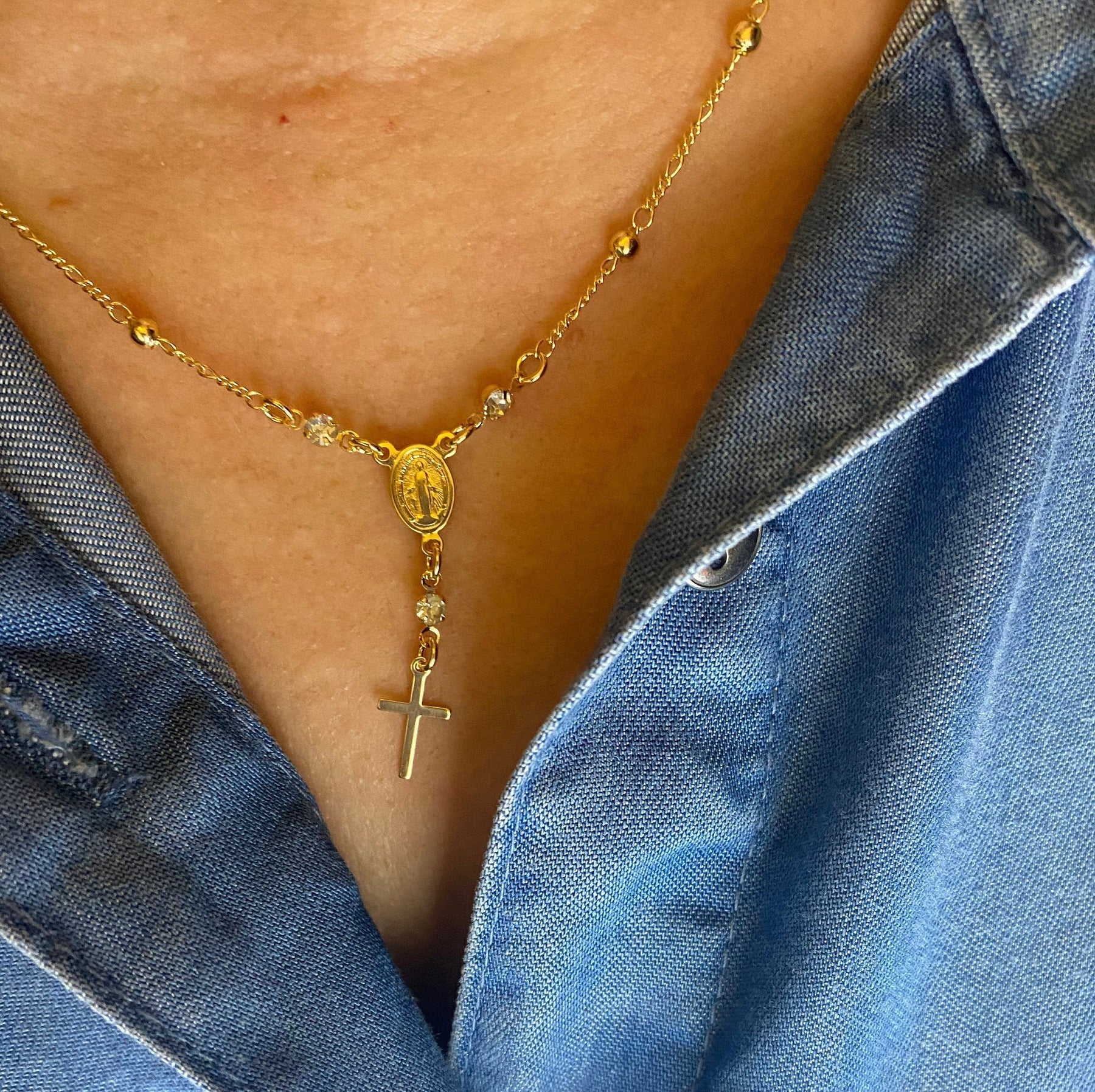 18k Gold Filled Our Lady of Graces Rosary Necklace