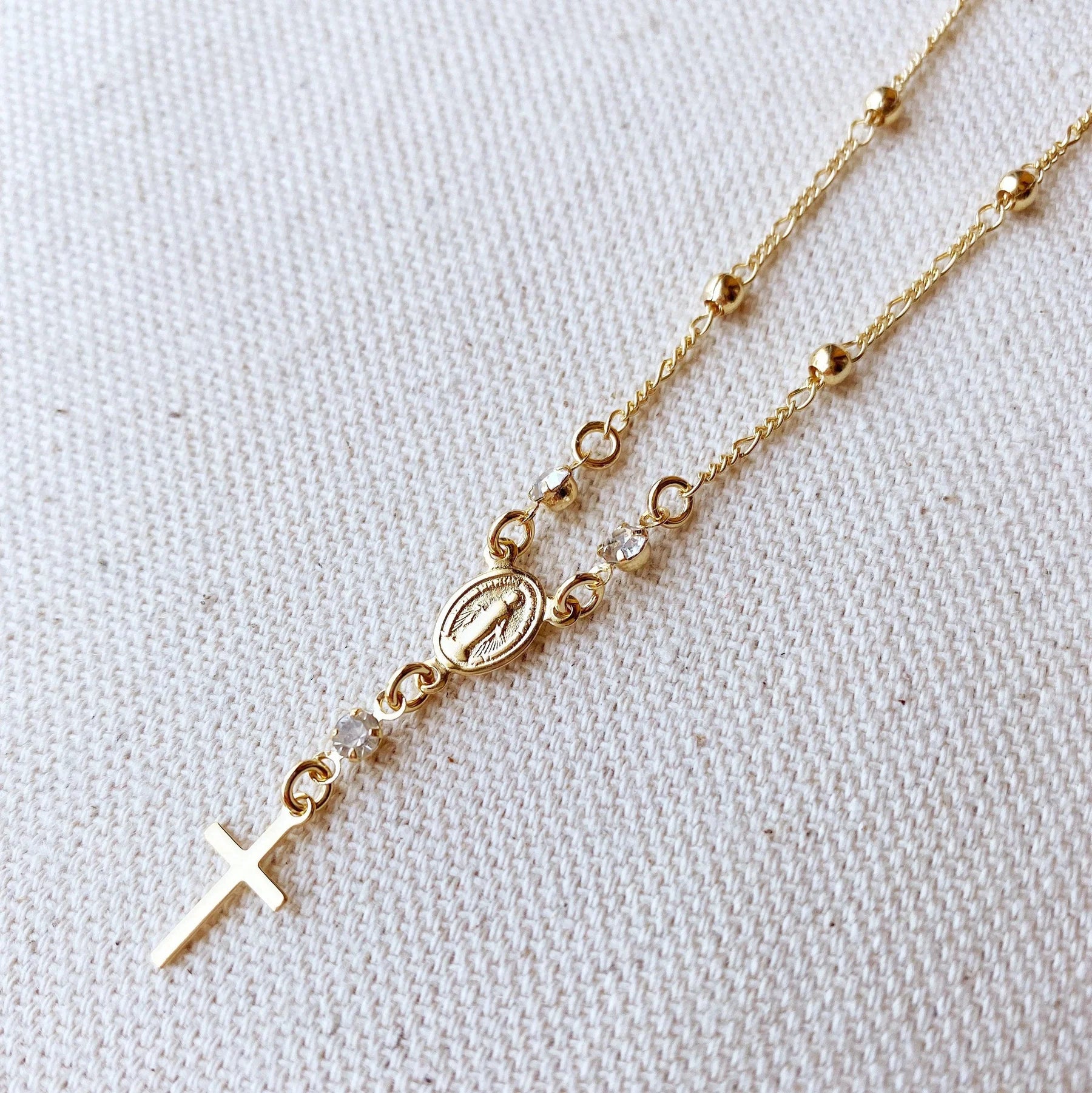 18k Gold Filled Our Lady of Graces Rosary Necklace