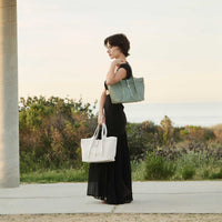 Malia Ivory Laser Cut Vegan Leather Tote Bag
