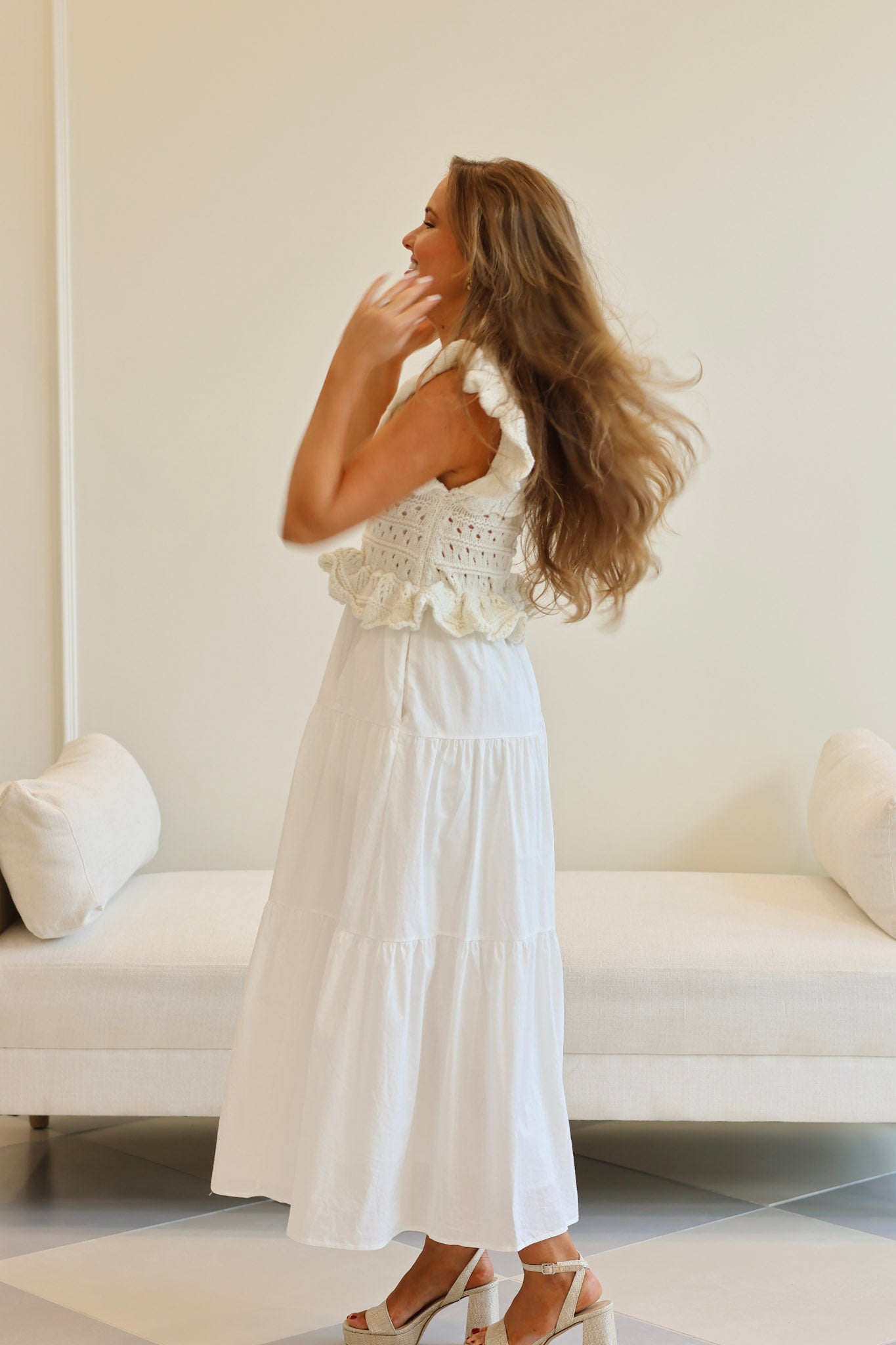 white lace sweater dress Lace Up Sleeveless Sweater Dress Dust Storm / L