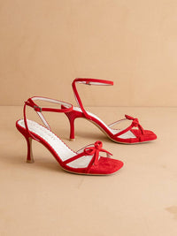 Sylvie Red Stiletto Velvet Thin Bow Heel