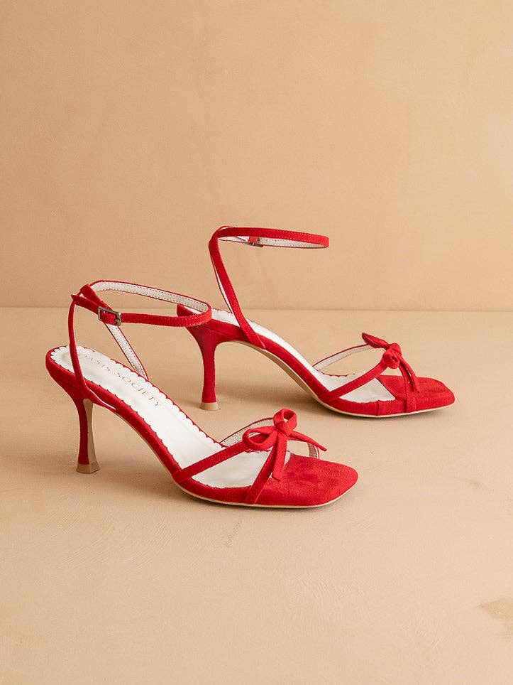Sylvie Red Stiletto Velvet Thin Bow Heel