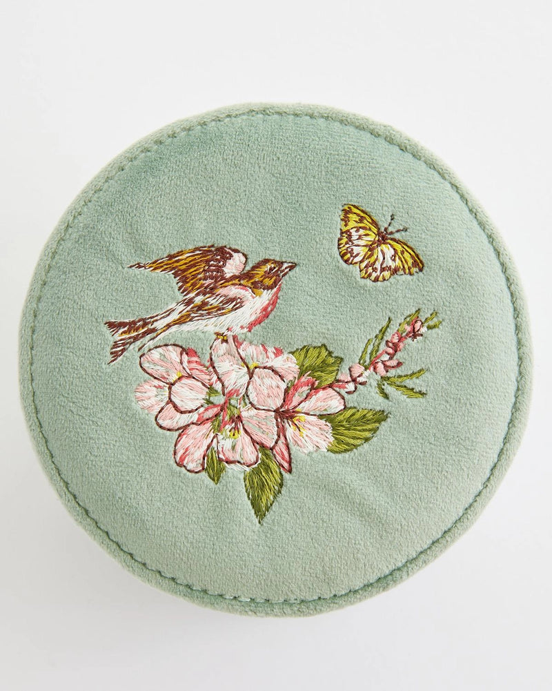 Fable Morning Song Bird Embroidered Round Jewelry Box