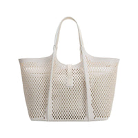 Malia Ivory Laser Cut Vegan Leather Tote Bag