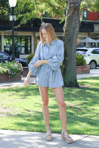 Mackenzie Denim Puff Sleeve Romper