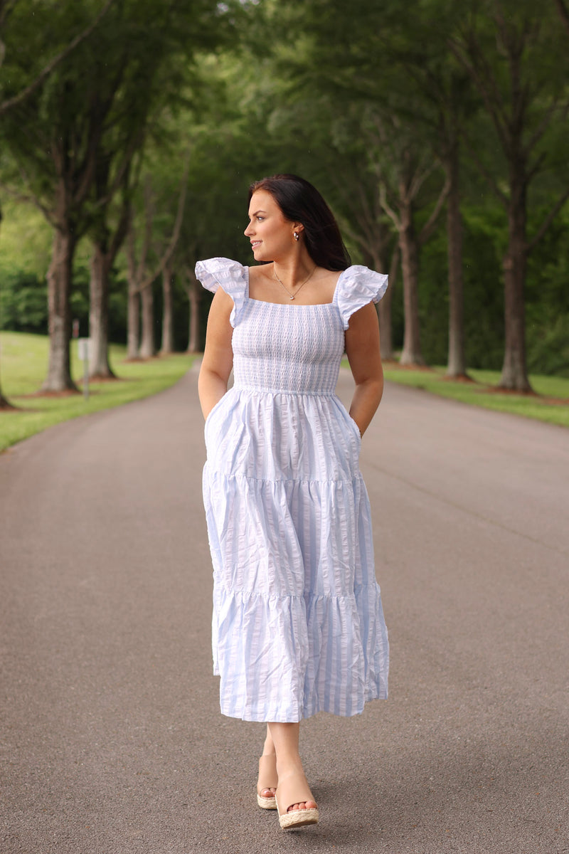 Millie Cotton Seersucker Maxi Dress