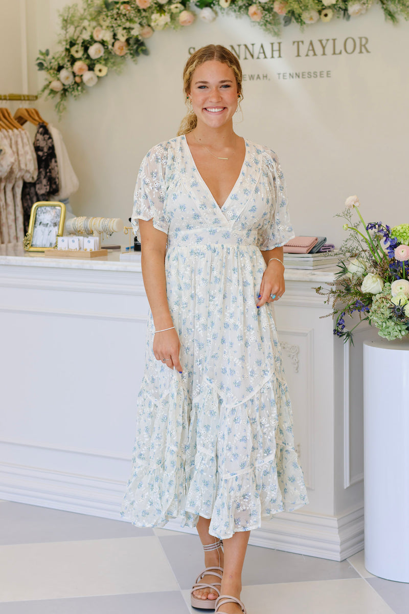 blue blossom jacquard samantha dress Blue Blossom Jacquard Samantha Dress