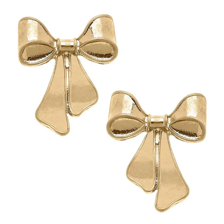 Maxwell Bow Stud Earrings in Worn Gold