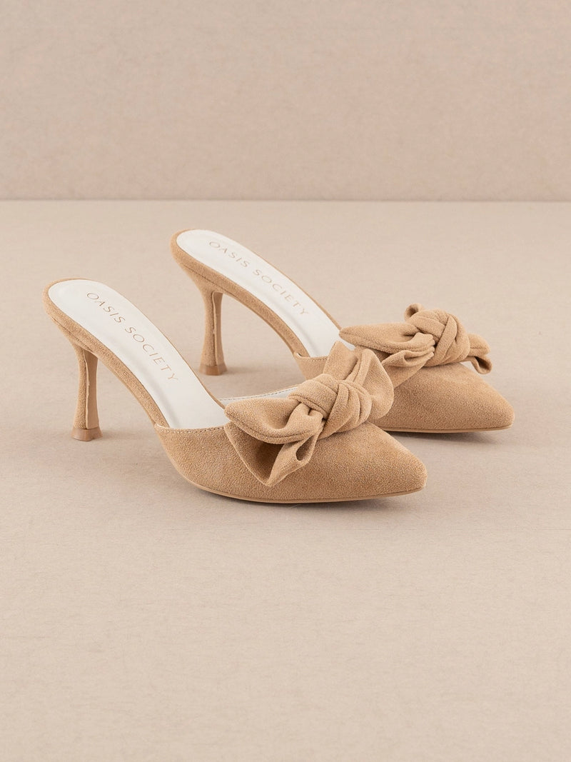 The Jane Sand Pointed Toe Bow Accent Kitten Heel