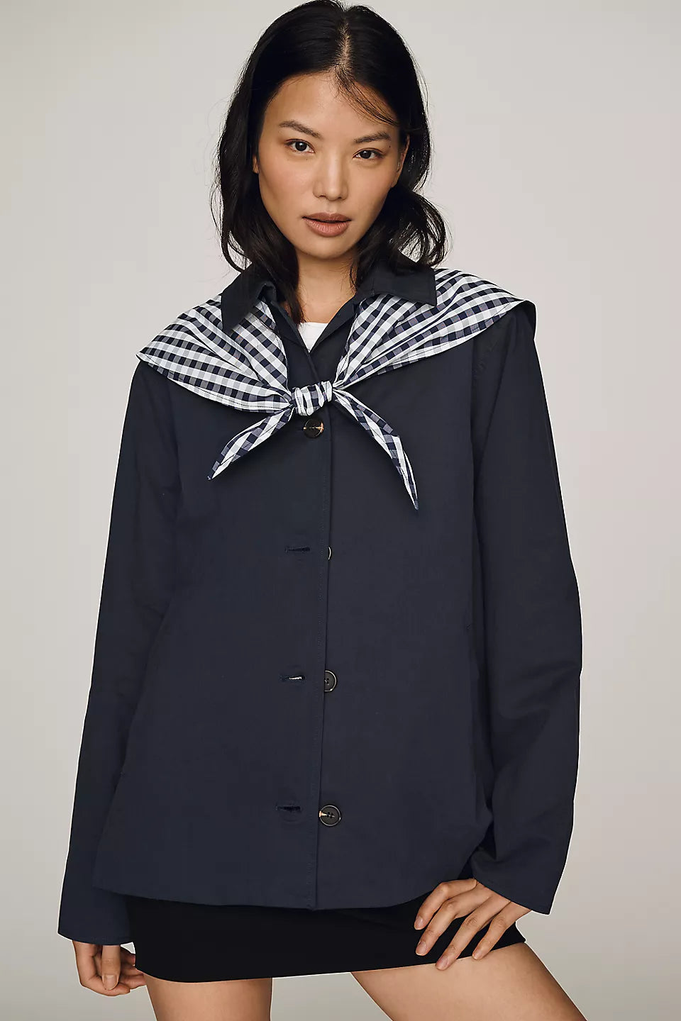 Jean Gingham Trench Jacket