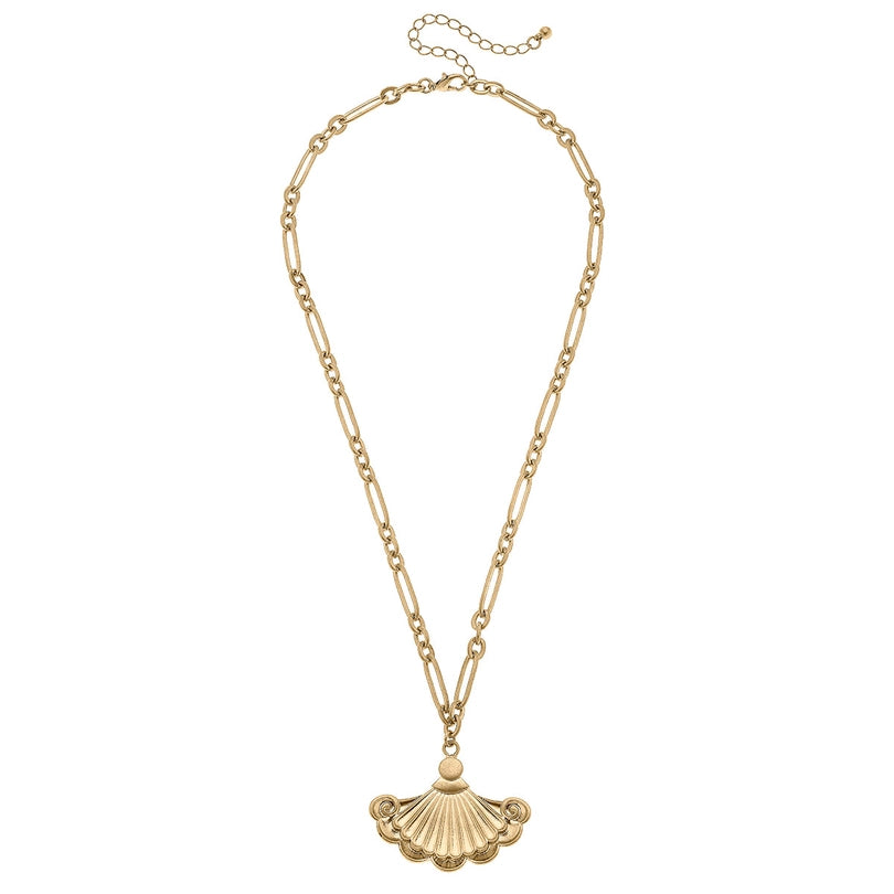Yvonne French Fan Pendant Necklace in Worn Gold - default