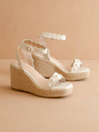 The Catalina | White Scalloped Espadrille Wedge for Summer