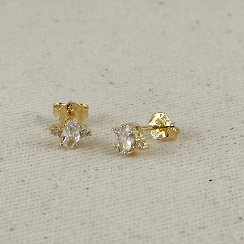 18k Gold Filled Oval CZ Stud Earrings