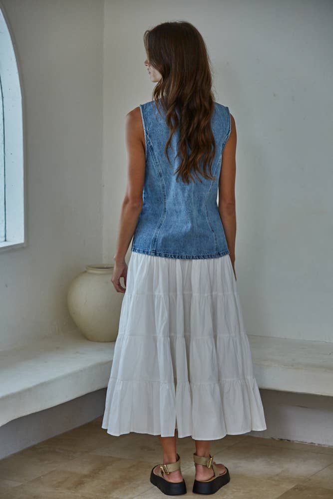 Denim Button Down Vest Top