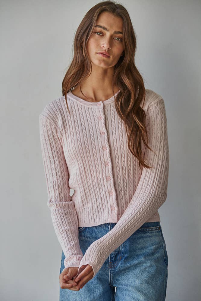 Rianna Cable Sweater Cotton Button Down Cardigan Top