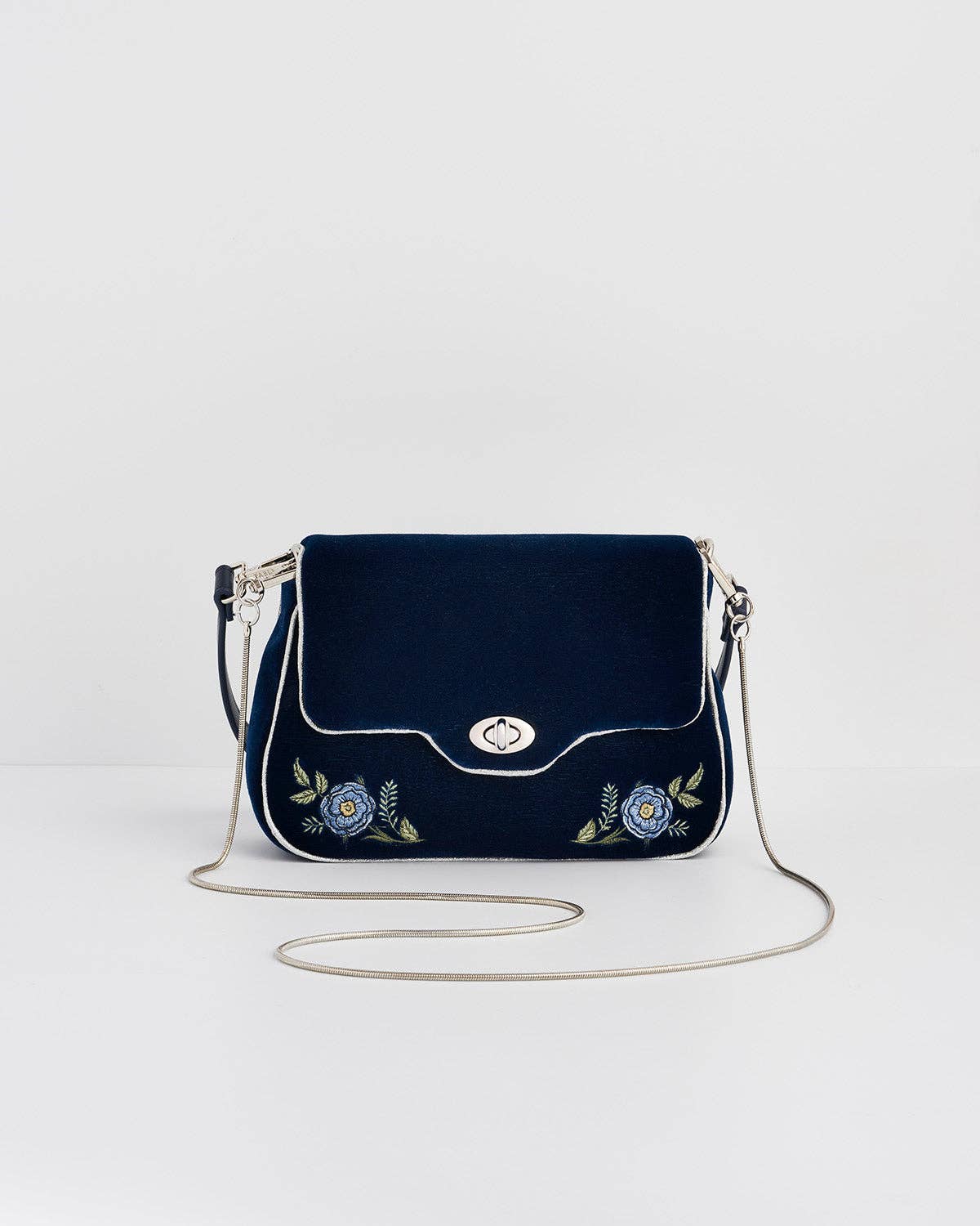 Rose Embroidered Blue Clutch