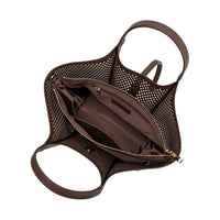 Malia Chocolate Laser Cut Vegan Leather Tote Bag