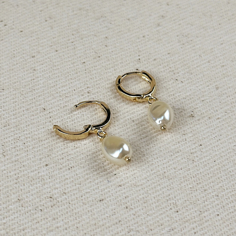 18k Gold Filled Drop Baroque Pearl Hoop Earrings