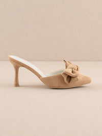 The Jane Sand Pointed Toe Bow Accent Kitten Heel