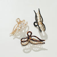 Sabrina Vintage Snow Ribbon Metal Bow Claw Clip - Large