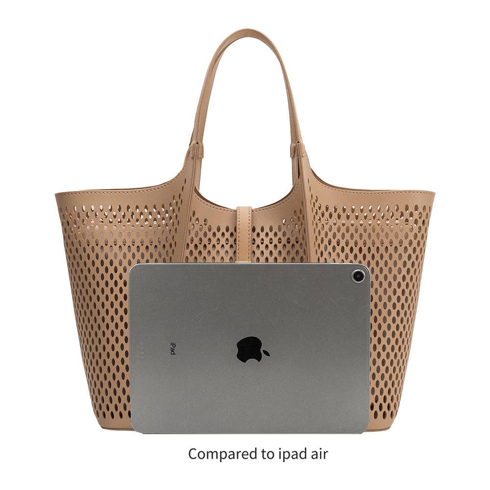 Malia Chocolate Laser Cut Vegan Leather Tote Bag