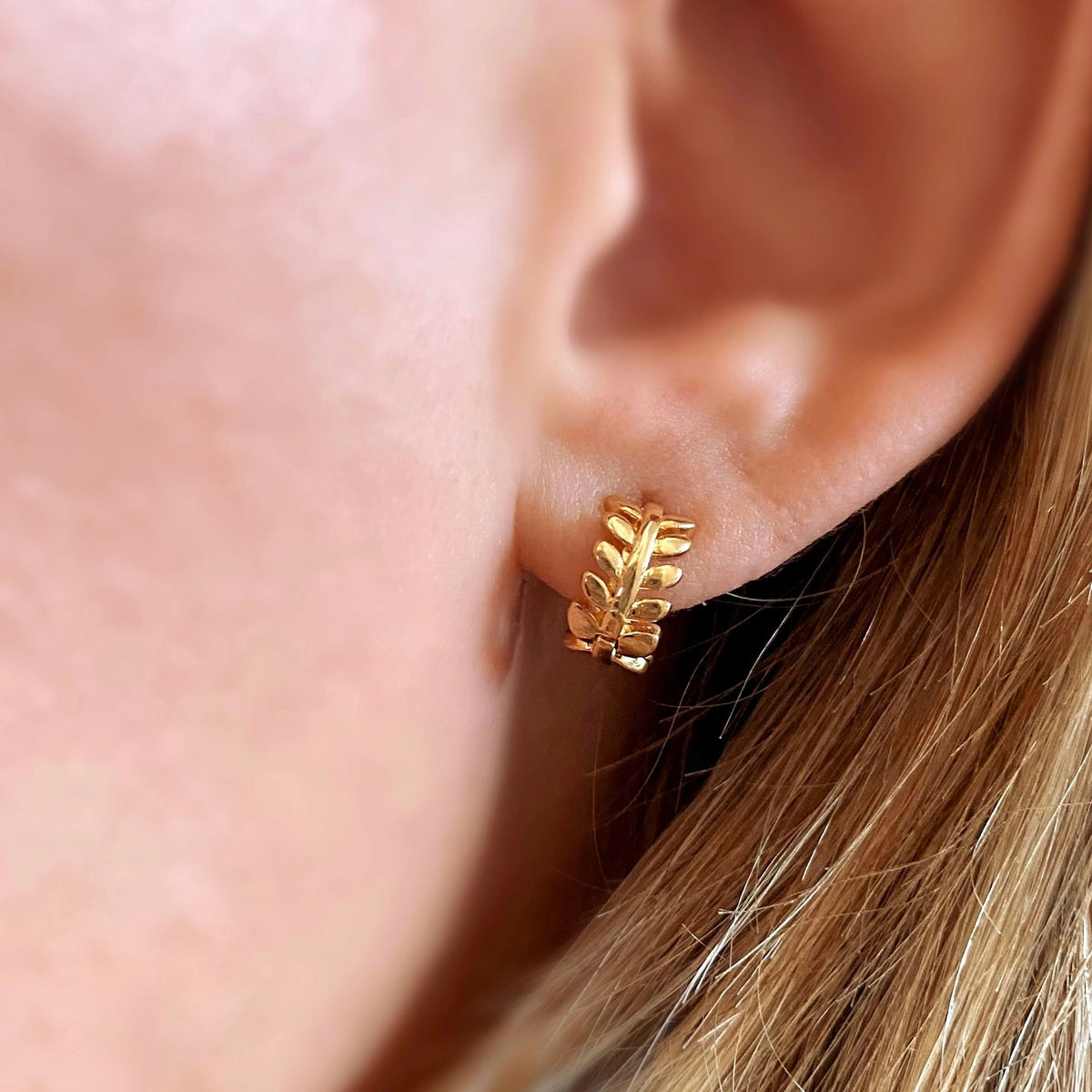 18K Gold Filled Leaf Clicker Hoop Earring