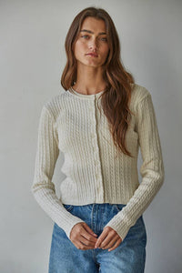 Rianna Cable Sweater Cotton Button Down Cardigan Top