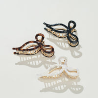 Sabrina Vintage Snow Ribbon Metal Bow Claw Clip - Large