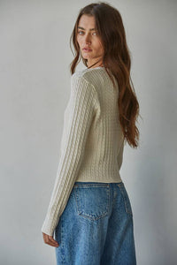 Rianna Cable Sweater Cotton Button Down Cardigan Top