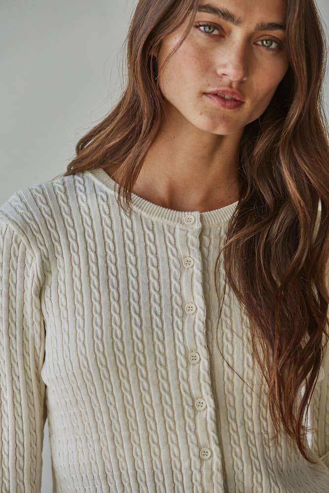 Rianna Cable Sweater Cotton Button Down Cardigan Top