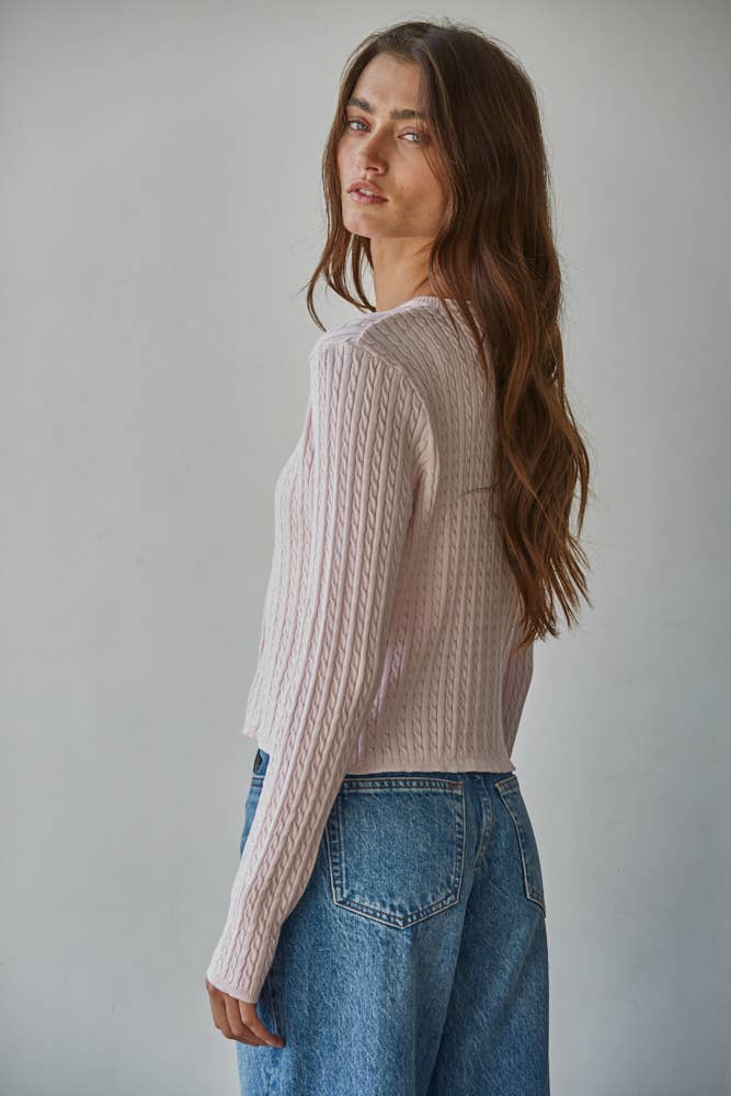 Rianna Cable Sweater Cotton Button Down Cardigan Top