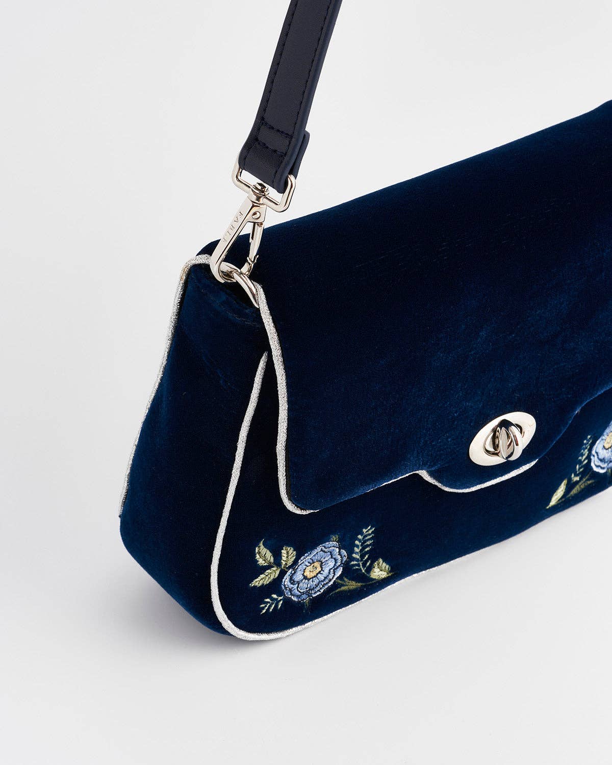 Rose Embroidered Blue Clutch