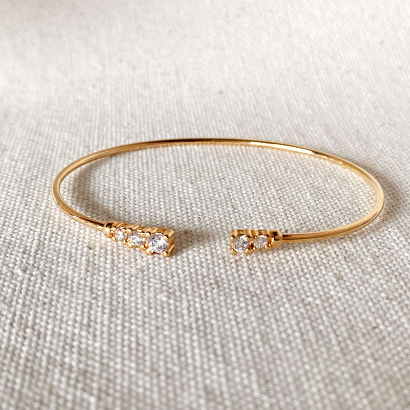 Dainty 18k Gold Filled Cuff Bracelet with CZ Stones