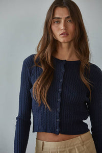 Rianna Cable Sweater Cotton Button Down Cardigan Top