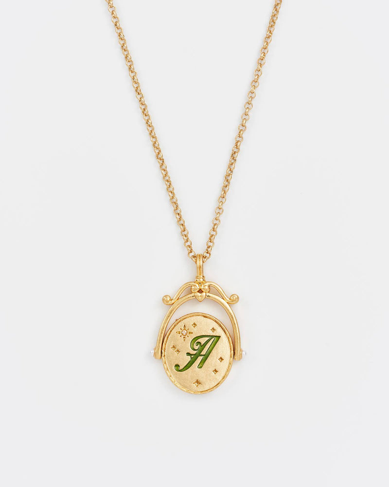 Vintage Initial Gold Spinner Necklace