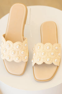 Cathleen Pearl Raffia Slide Sandal