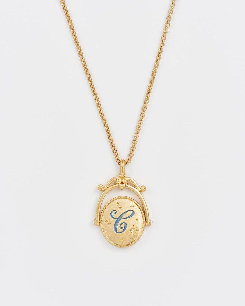 Vintage Initial Gold Spinner Necklace