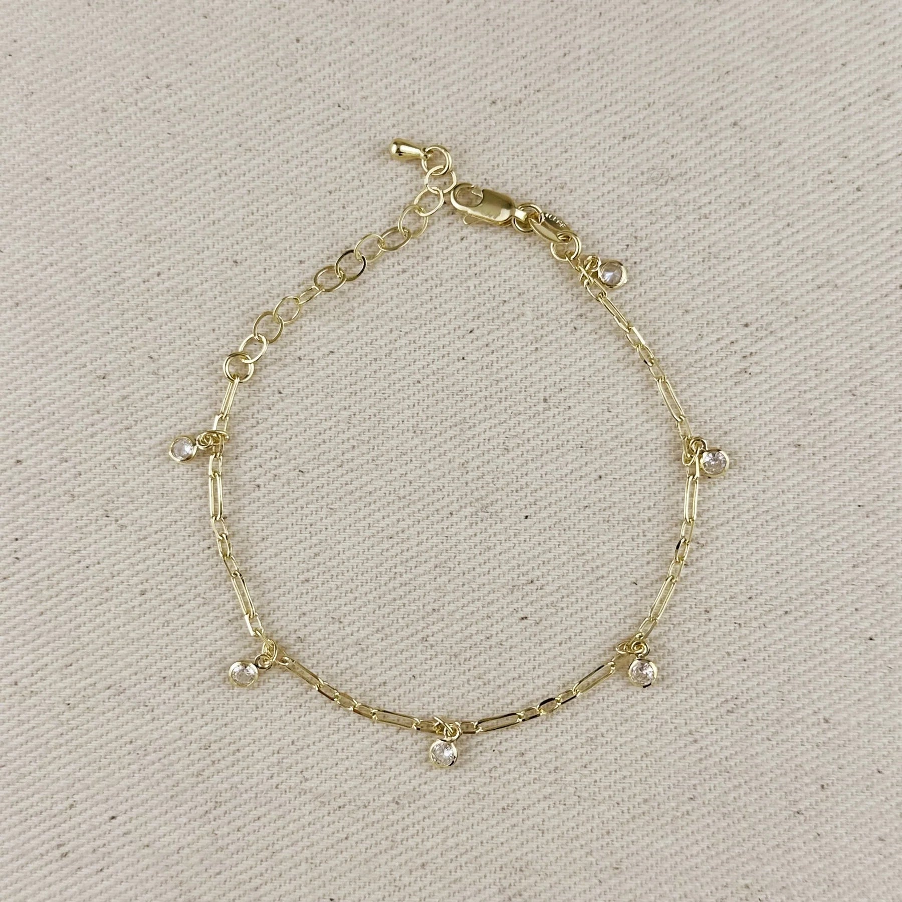 18k Gold Filled Paperclip Chain With Bezel Bracelet